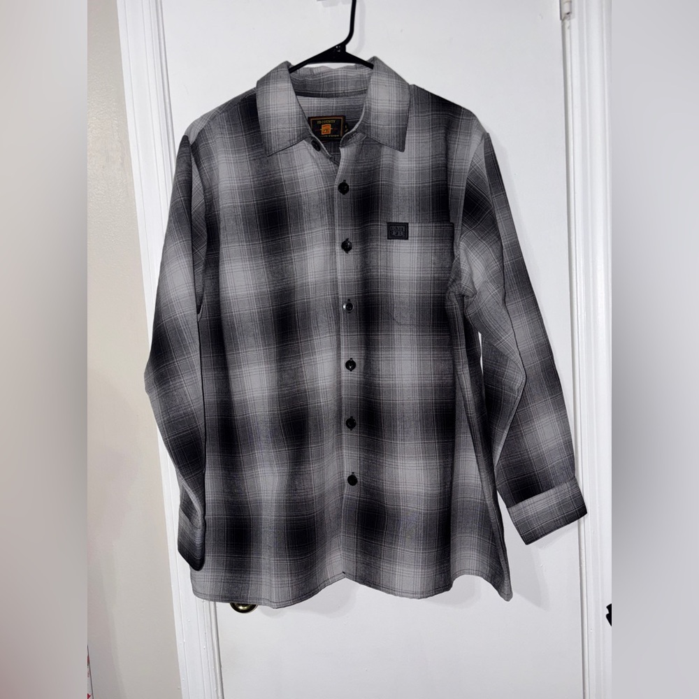 FB County black grey long sleeve checker flannel shirt medium new